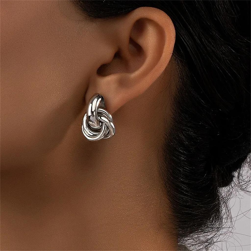 2Pcs Trendy Stainless Steel Gold Color Knot Hoop Earring For Women,Shiny Cute Tragus Cartilage Ear Stud Suitable Give Girlfriend