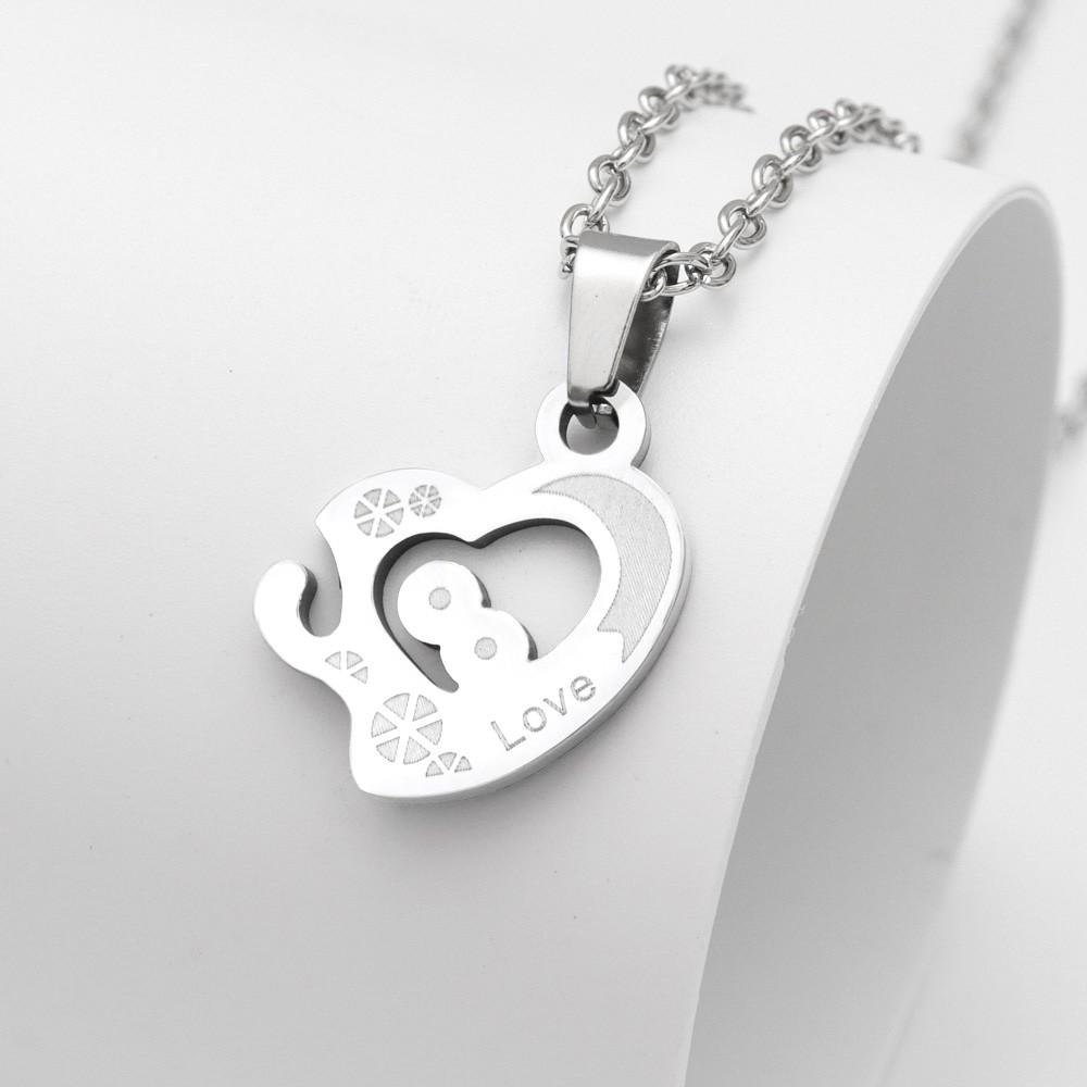 Stainless Steel Heart To Heart Lovers Necklace Christmas Gift Heart Pendant