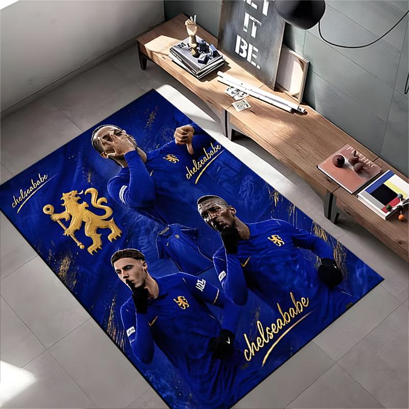 Sports Area Rug, Chelsea Players Blue Gold Celebration Poster, Fan Cave Decor, Non-Slip Mat