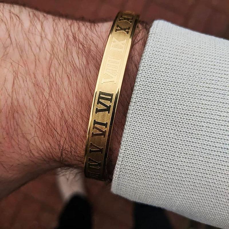 Premium Titanstahl Herrenarmband 3 Farben Unverblassend Römische Zahl Symbol Charm Armreifen Punk Cool Perfektes Geschenk Für Homme Joias