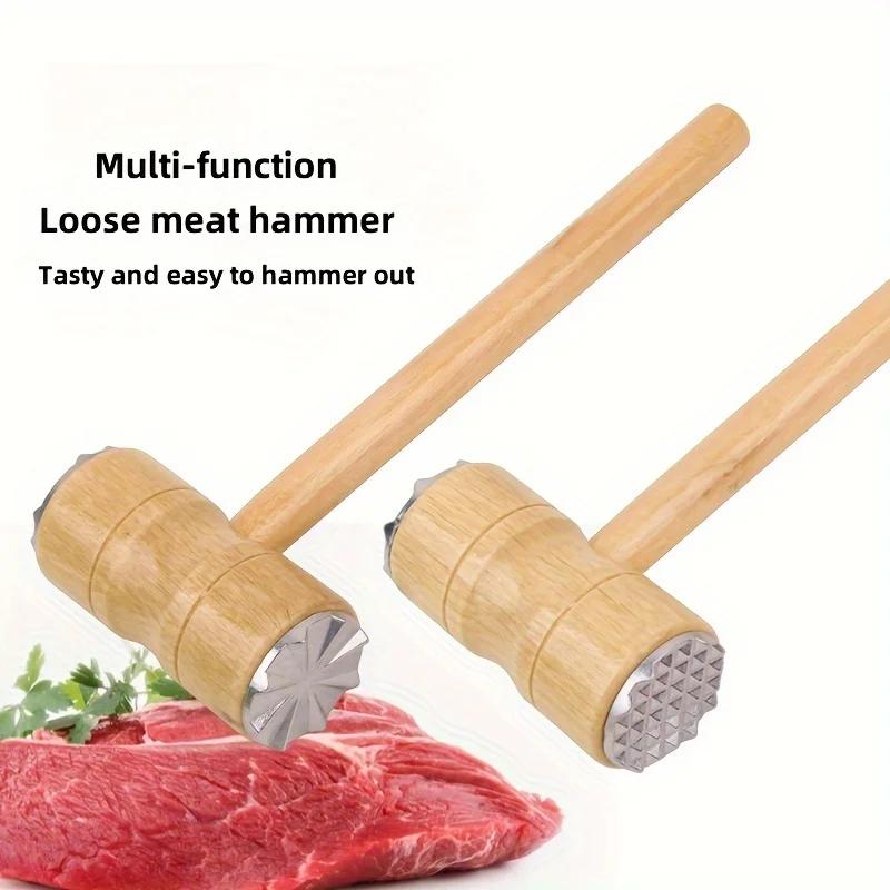 Versatile Double-Sided Wooden Handle Meat Mallet - Perfect For Steak Tenderizing & Sinew Breaking, Essential Kitchen Gadget