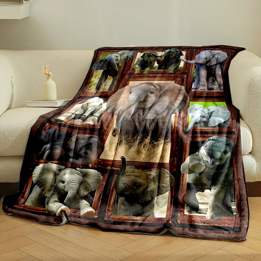 Adorable Baby Elephants Pattern Blanket Bedroom Blanket for Livingroom Couch Lunch Break Soft Throw for Friend's Festival Gift