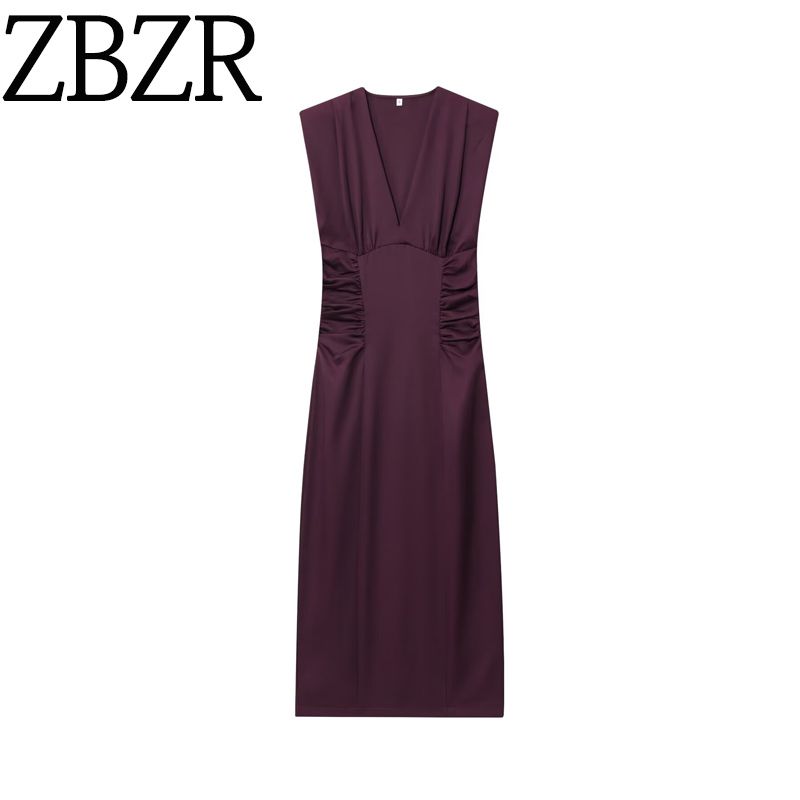 Zbzr Spring New Women Clothes Western Style Fashion Temperament Sleeveless V-neck Long Dress 5029173 610
