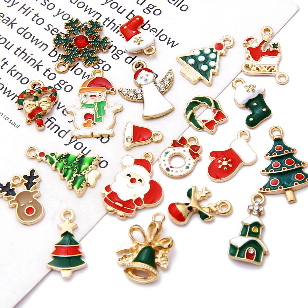 10Pcs Christmas Theme Random Mix Drop Oil Alloy Accessories For Jewelry Component Making Charm Decoration
