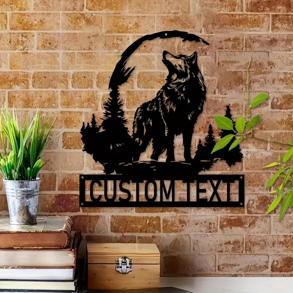 Metal Wolf Wall Art, Personalized Family Name Sign, Indoor Outdoor Metal Decor, Custom Address Plaque, Metal Wall Sculpture