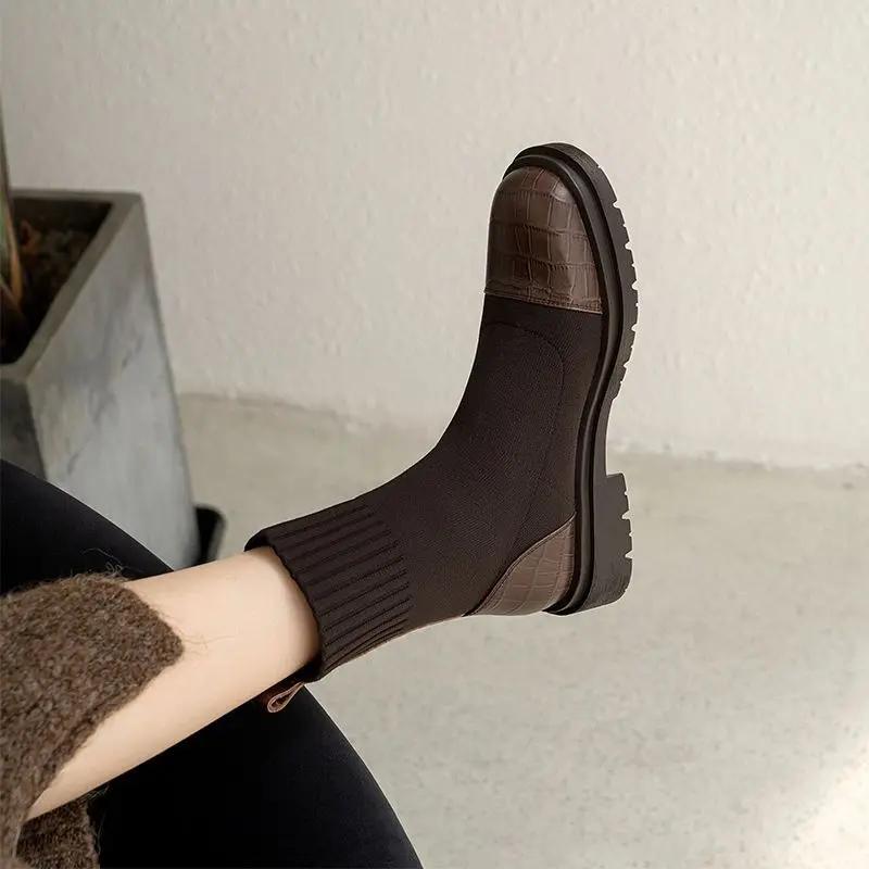 Fashion Autumn Booties Elastic Ankle Boots for Women Flat Footwear Spring 2024 Comfortable and Elegant Trend On Offer Woman Short Shoes