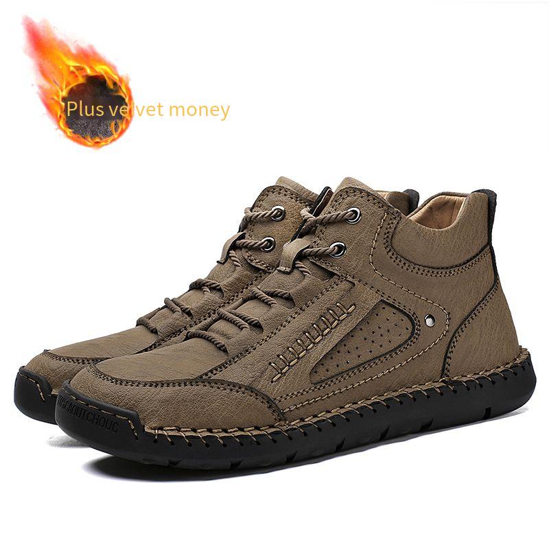 Men’s Hiking Boots Black Brown Casual Retro Leather Men’s Outdoor Handmade Boots for Men Plus Size winter warm boots