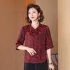 Chinese Summer Chiffon Shirt Mid-sleeve Stand Collar Middle-aged and Elderly Women's New Summer Small Shirt Loose Top
