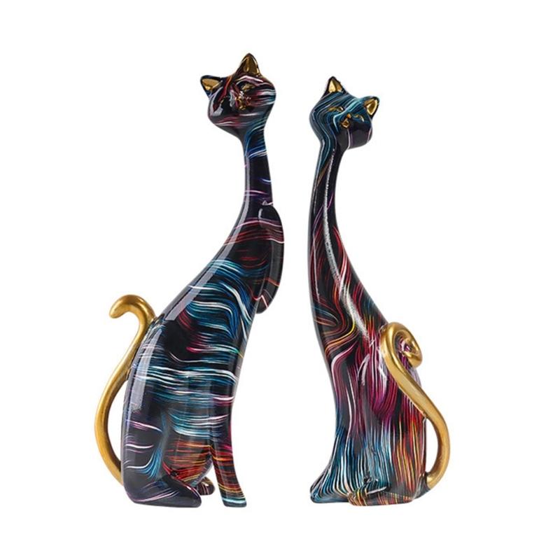 

Resin Painted Graffiti Lovers Cat Figurines Couple Animal Office Ornaments European Home Interior Study Bedroom Decor