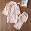 Conjunto de Pijama Kimono Estilo Japonés Pijama para Pareja Manga Siete Femenino Algodón Gasa Ropa de Casa Lindo Dulce 2 Piezas
