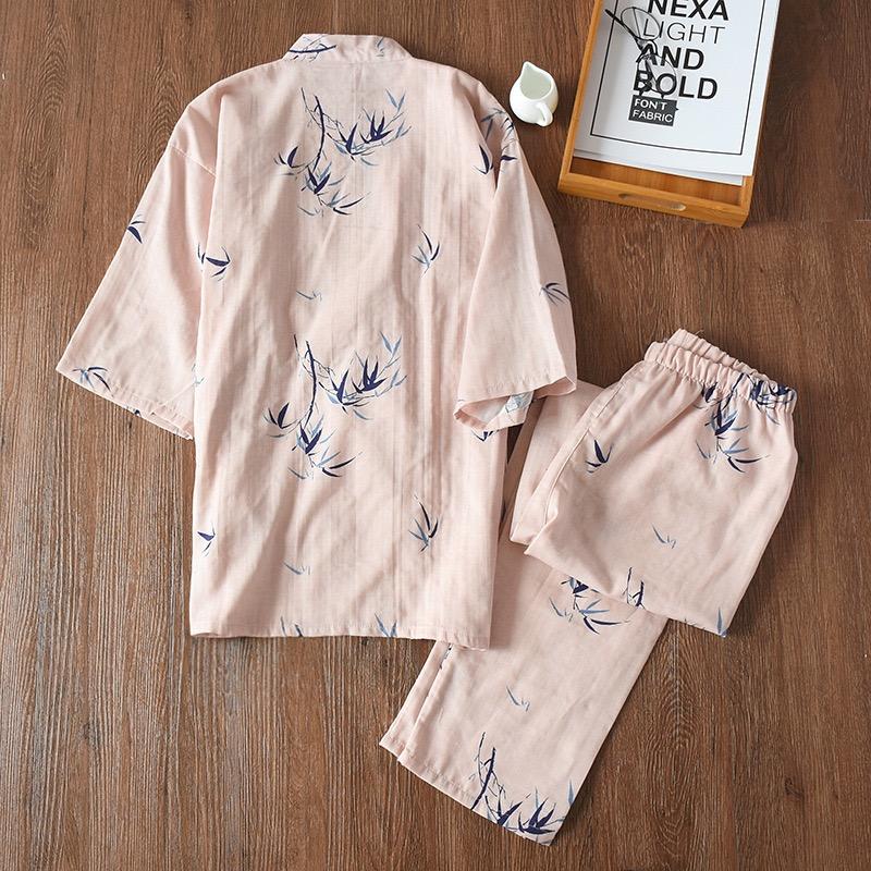 Conjunto de Pijama Kimono Estilo Japonés Pijama para Pareja Manga Siete Femenino Algodón Gasa Ropa de Casa Lindo Dulce 2 Piezas