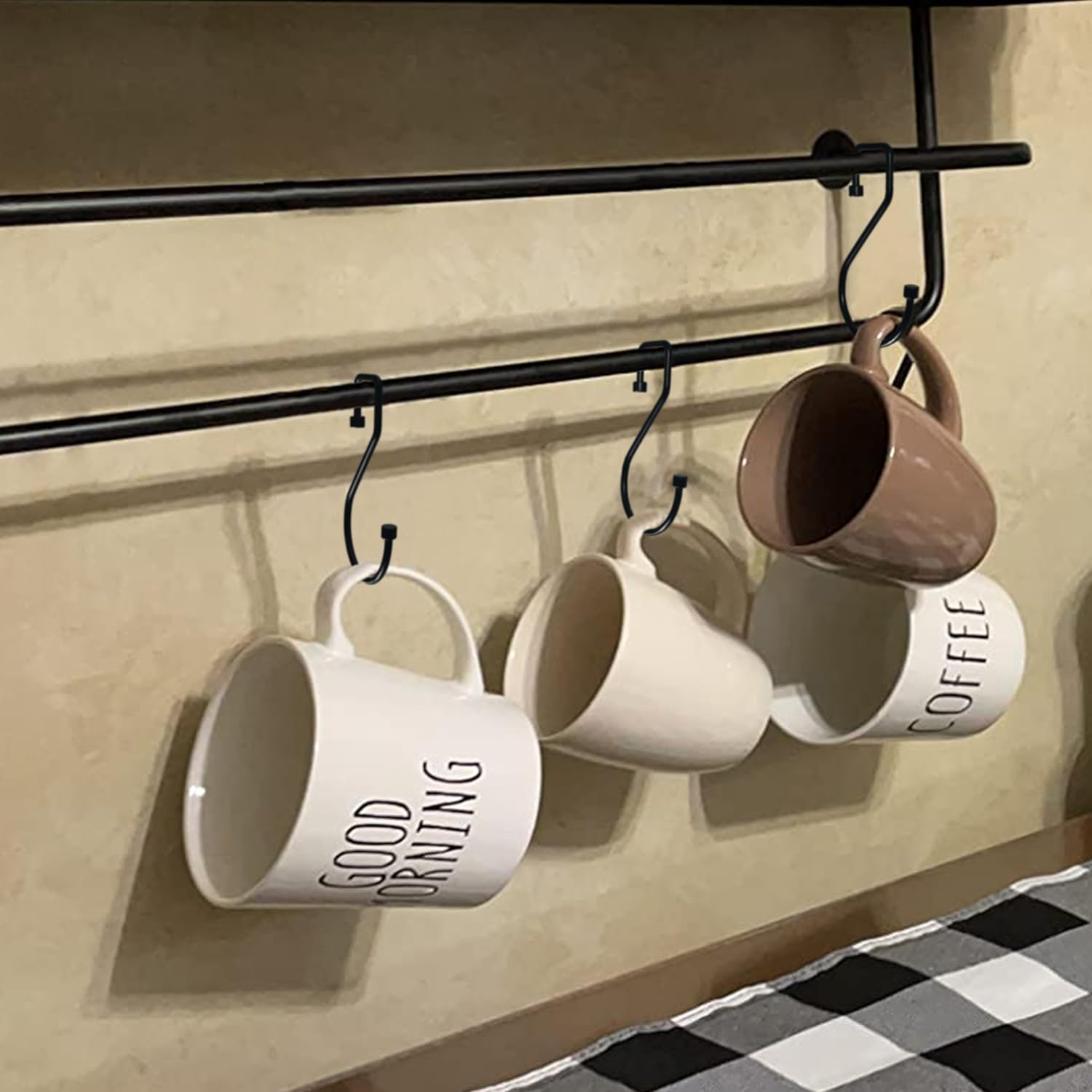 12Pcs S Hooks Hanging 4 inch Heavy Duty Large S Hooks, Reversible Black Metal S Shaped Hooks, Utility Hooks, Heavy Duty Hanging Hooks for Kitchen,