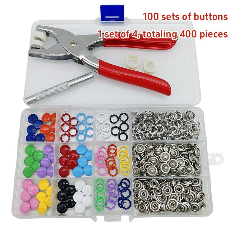 200/400Pcs Rings Buttons Metal Colour Pliers Snap Button Claw Diy Set Hand Stress Plier Rivet Buckle Sew Tool Sewing Supplies