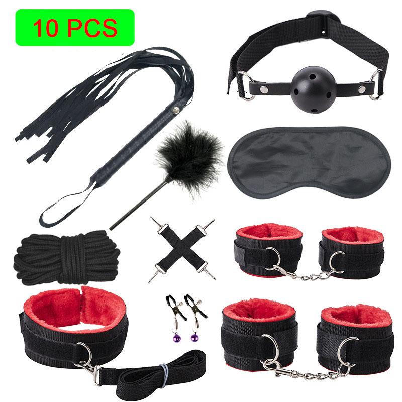BDSM Kits Adults Sex Toys for Couples Handcuffs Nipple Clamps Spanking Paddle Sex Metal Anal Plug Vibrator Slave Bondage