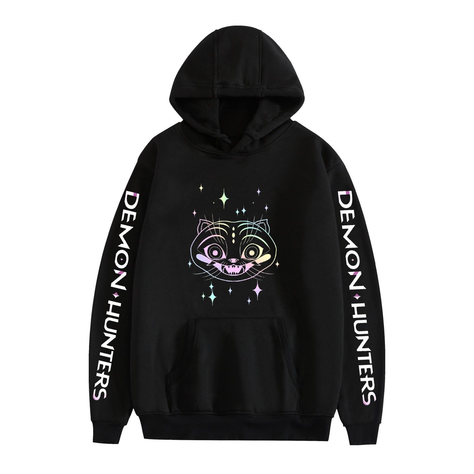 

KPop Demon Hunters Cartoon Hoodie Sweatshirt Anime Printed Cool CARTOON Pullover Hooded Unisex XS чёрный