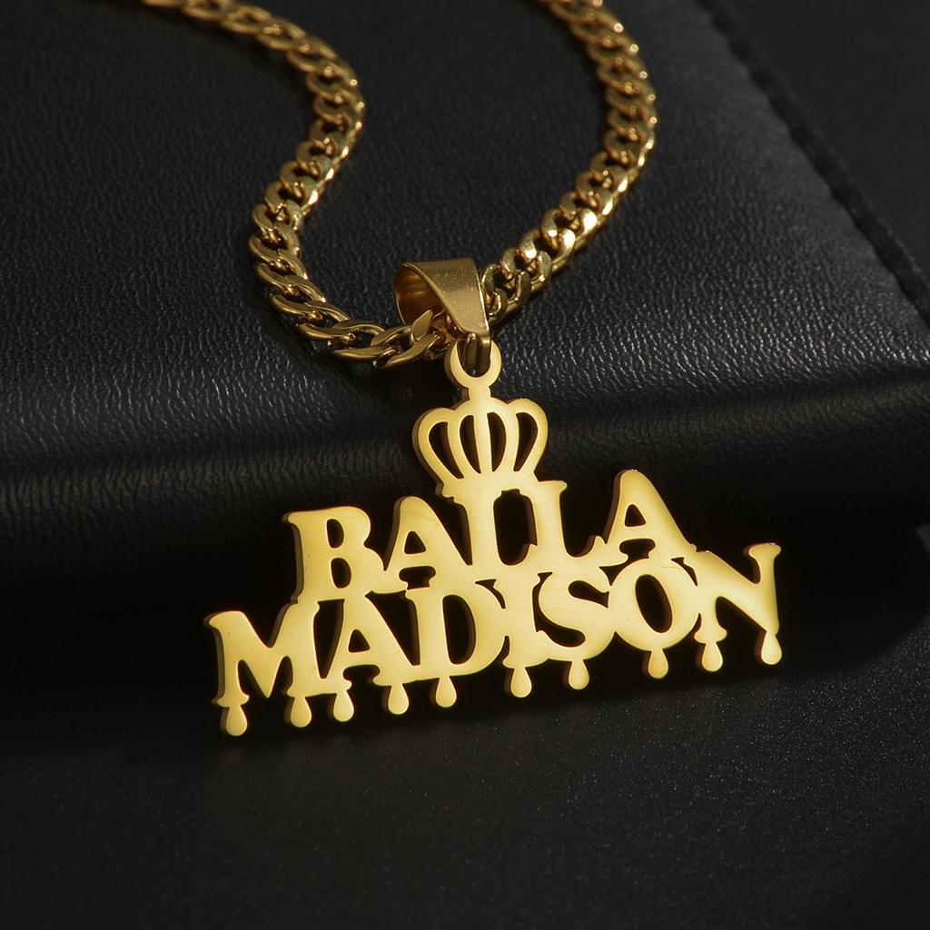 Atoztide Personalized Custom 5cm Big Pendant Names Necklace Stainless Steel Crown Cuban Thick Chain for Men Women Jewelry Gift