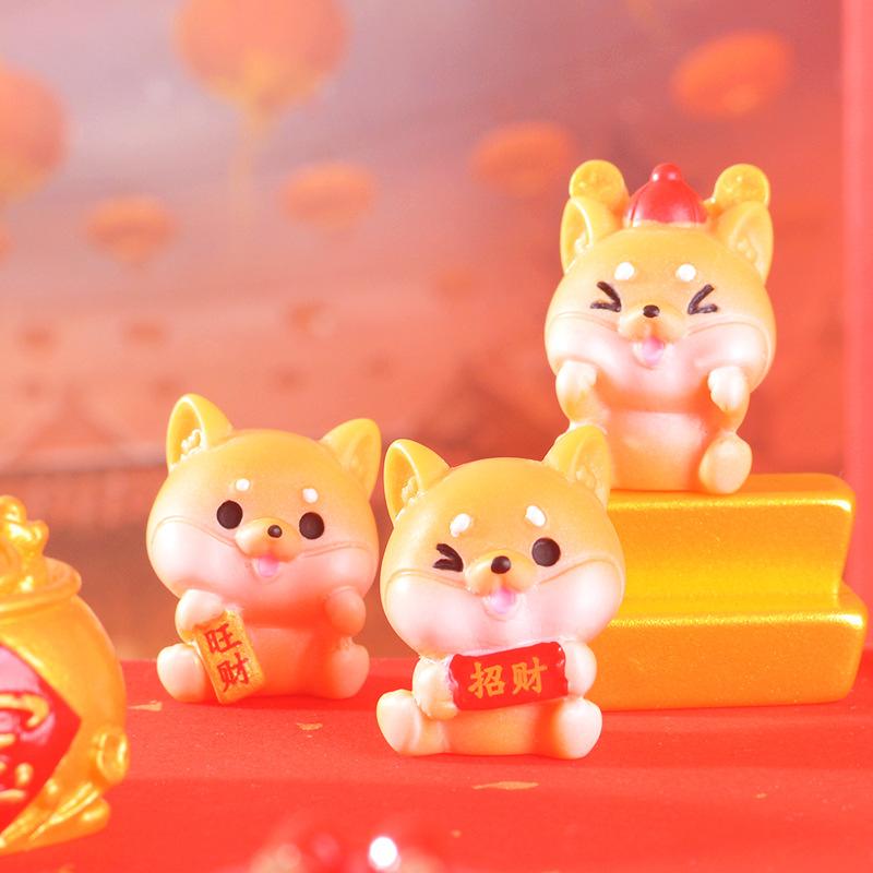 New Year's Cute Cartoon Lucky Dog Desktop Decoration Car Center Console Puppy Resin Handicraft