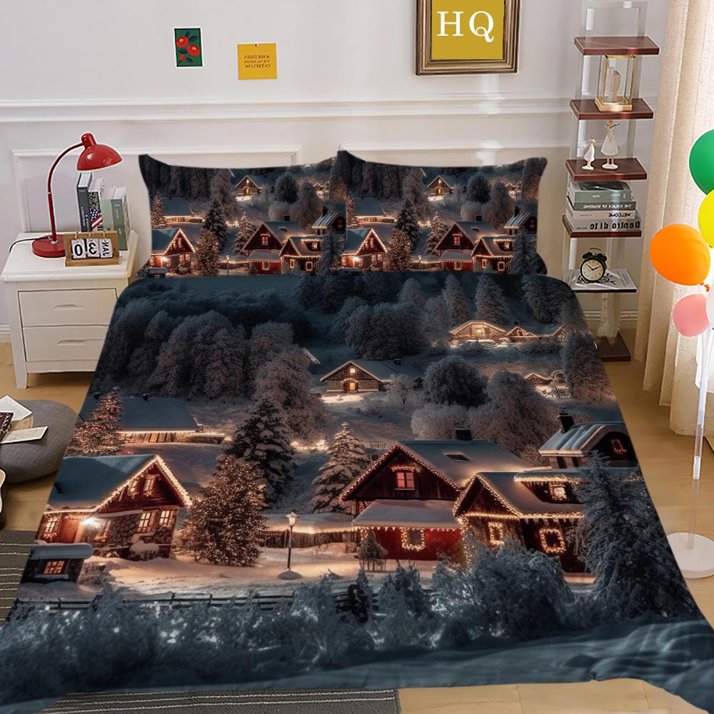 Christmas Printed Bedspreads Twin Size Microfiber Bedding Cover Teens Luxury Design Fashion Duvet Cover Set