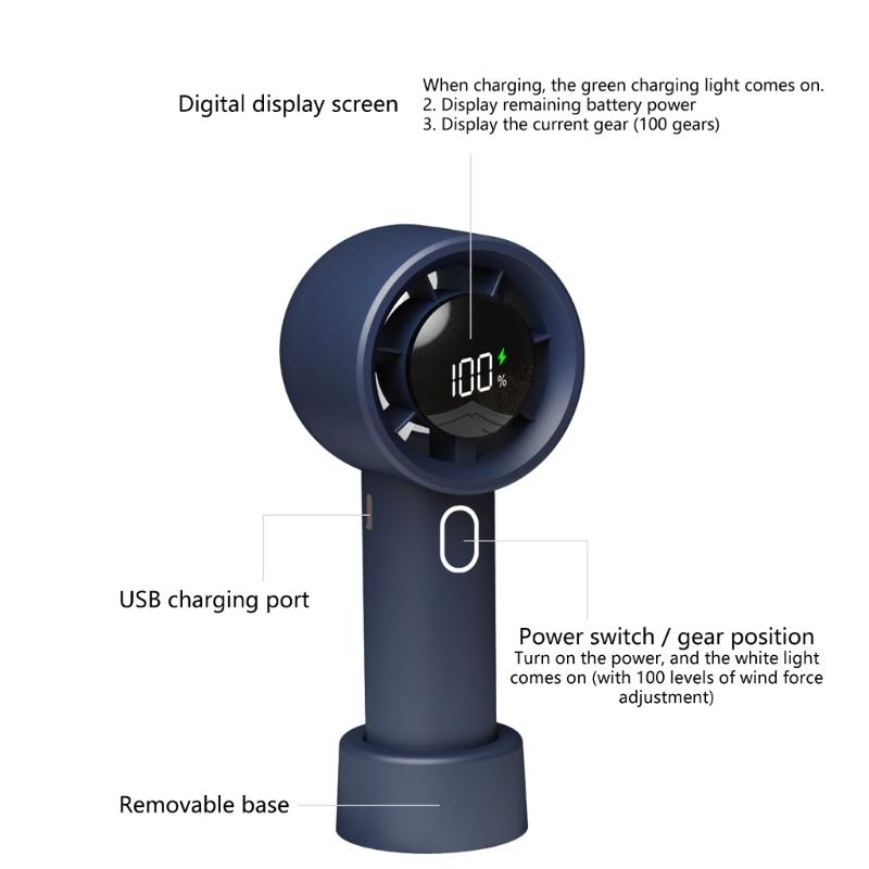 USB Rechargeable Fan 12H Runtime Foldable Light Weight Variable Speed Ideal For Beach Hiking Daily Commute