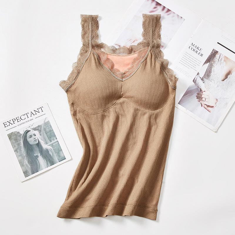 Women's Plus Size Thermal Lace Vest with Chest Pad & Suspenders - Autumn/Winter