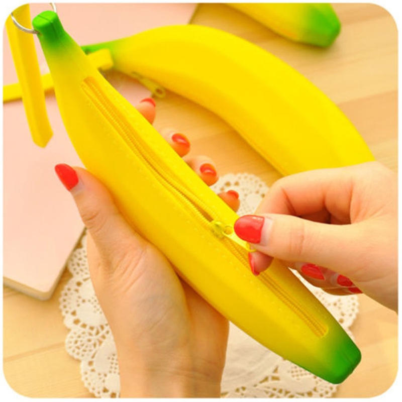 Novelty Funny Silicone Purses Multifunction Pencil Case Portable Yellow Banana Coin Purse Bag Wallet Key Bag Pouch