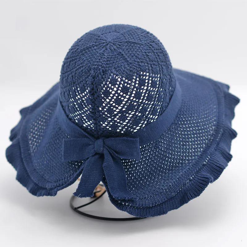 WTEMPO Women's Hollow-out Breathable Bow Wide Brim Sun Hats Solid Color  Elegant Casual Foldable Summer Outdoor Sunscreen Hats