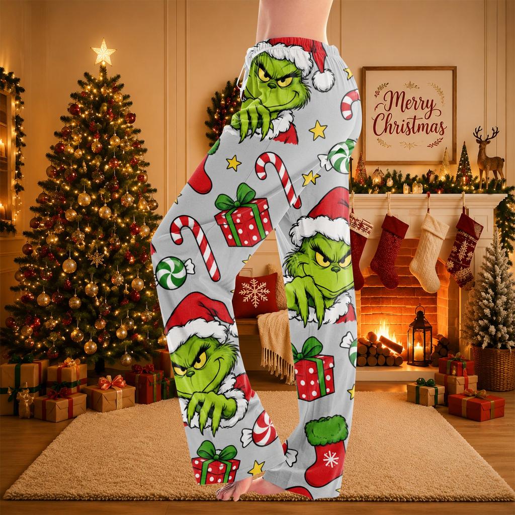 Women's Christmas Print Pants Casual Trousers No Pockets for Holiday