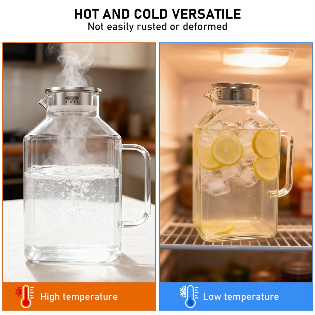 1/2 Pcs Large Capacity Glass Teapot 2/3.8L Glass Pitcher High Temperature Resistant Kettle with Lid Hot/Cold Drink Water Pitcher