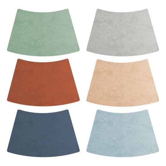 Artificial Leather Placemats Oil Resistant Chinese Style Engraved Flower Pattern Fan-Shaped Placemats Dining Table Decor