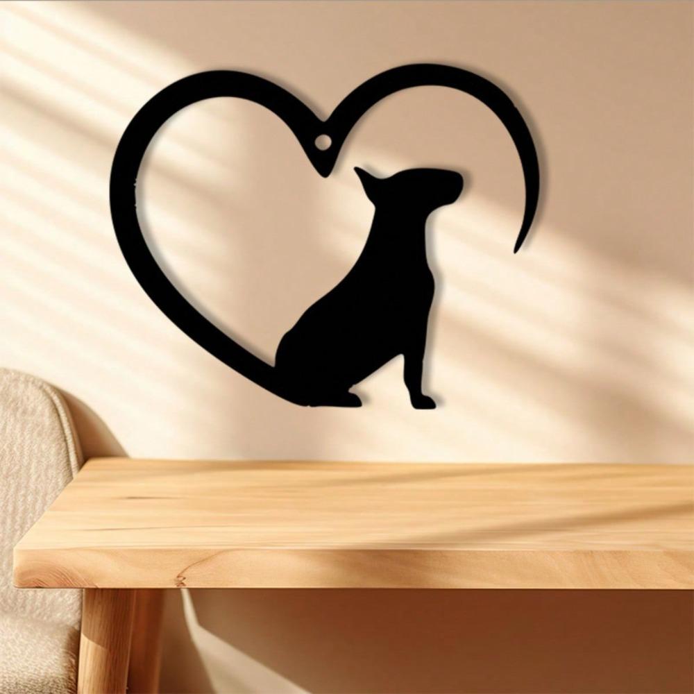 Retro Bulldog Heart Shaped Metal Wall Art Weather Resistant Iron Garden Decor
