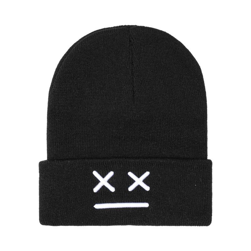 Unisex Embroidered Sad Expression Knit Wool Hat - Versatile and Warm for Autumn Winter