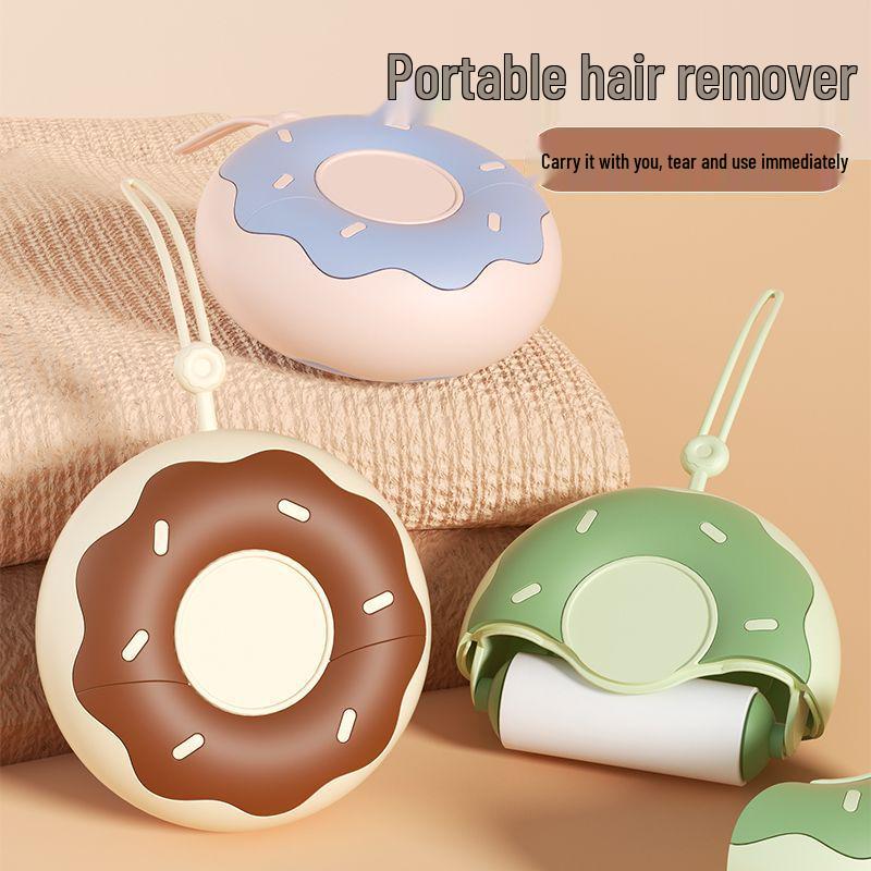 Compact Cute Donut Lint Roller with Tearable Replacement Rolls for Clothes