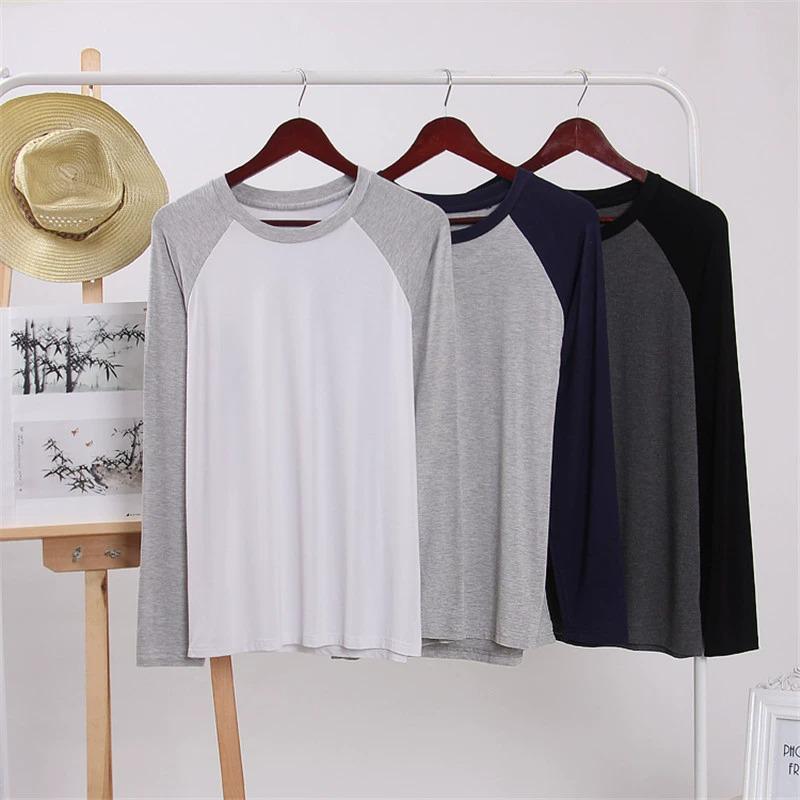 Men's Modal Raglan Patchwork Long Sleeve T-Shirt
