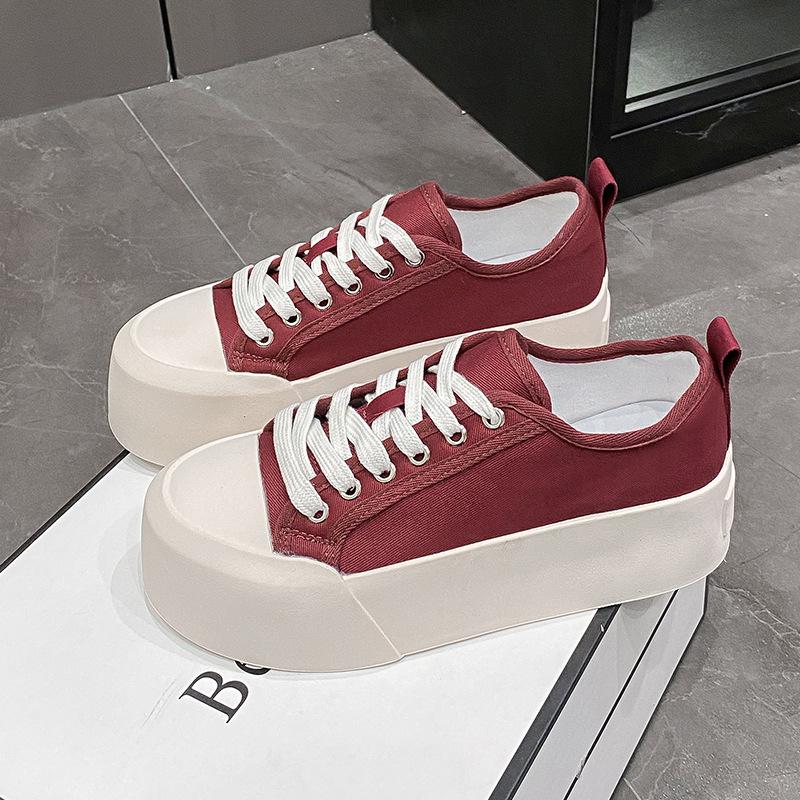 European station thin canvas shoes women's 2025 autumn new one-pedal round head lace-up non-slip thick-soled casual board shoes
