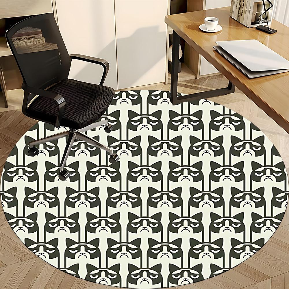 1pc Grumpy Cats Pattern Office Round Area Rug, Mat Suitable For Office, Under Office Chairs Bedroom Living Room Home Decor, Room Deco