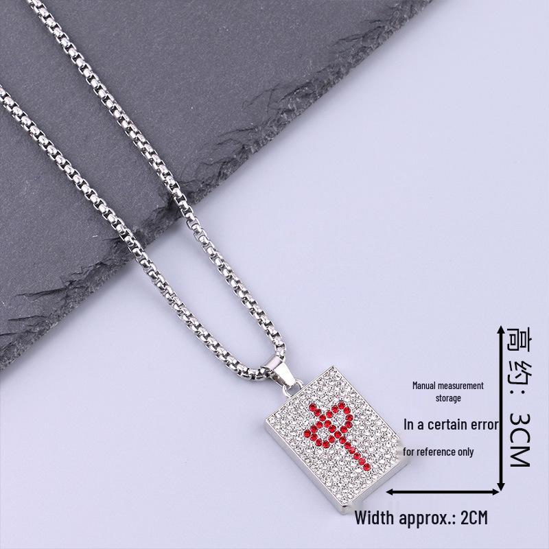 Trendy Cross-Border Rhinestone Pendant Necklace: Unisex Hip-Hop Style Stainless Steel Chain.