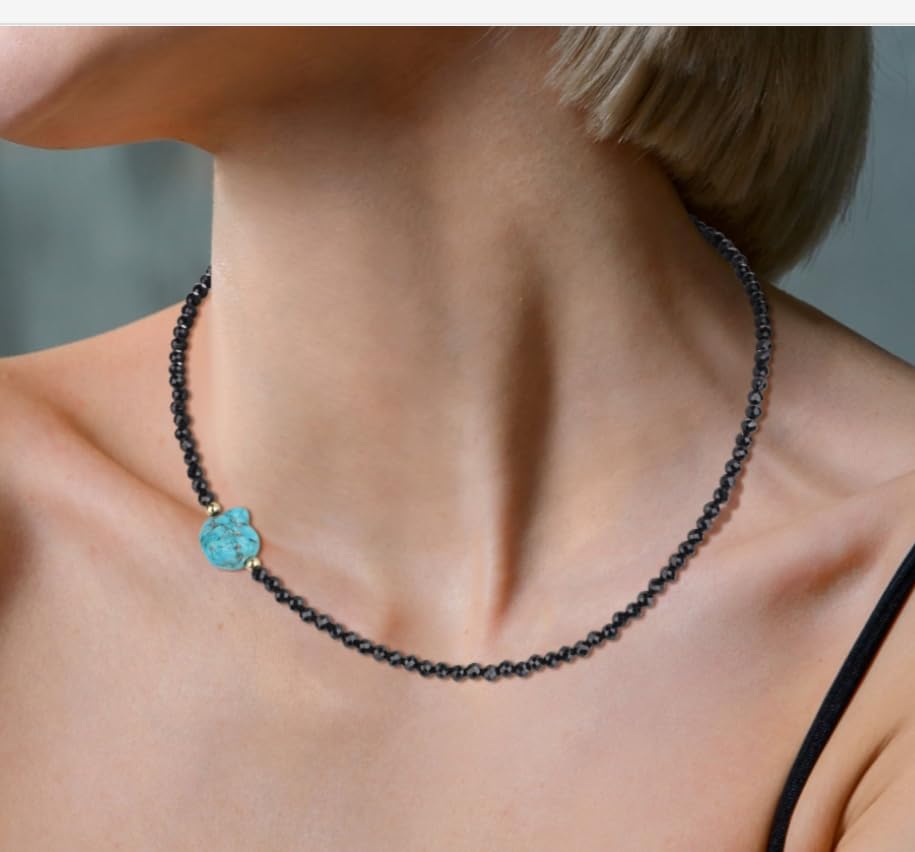 Cut Spinel Turquoise Power Stone Necklace for Women [KOAI]