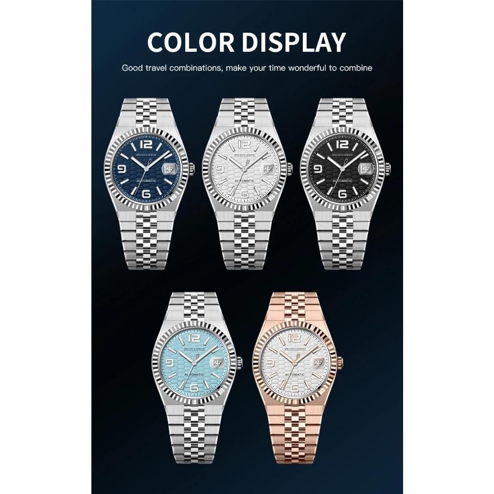 Specht & Söhne New Mens Watches Miyota 8215 Automatic Mechanical Wristwatches Stainless Steel Watch Relogio Masculino 37MM