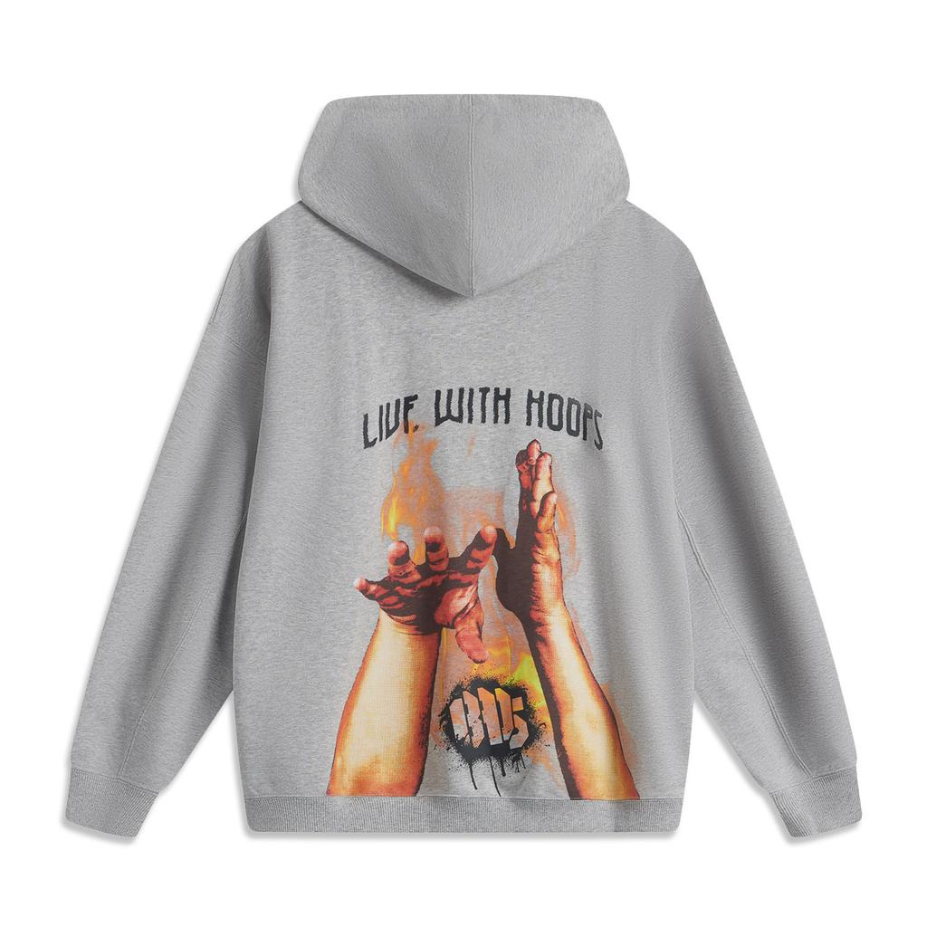 Li Ning Anti-Five Series Casual Comfortable Versatile Hooded Pullover Sweatshirt Men sweatshirt Gray AWDUA21-3