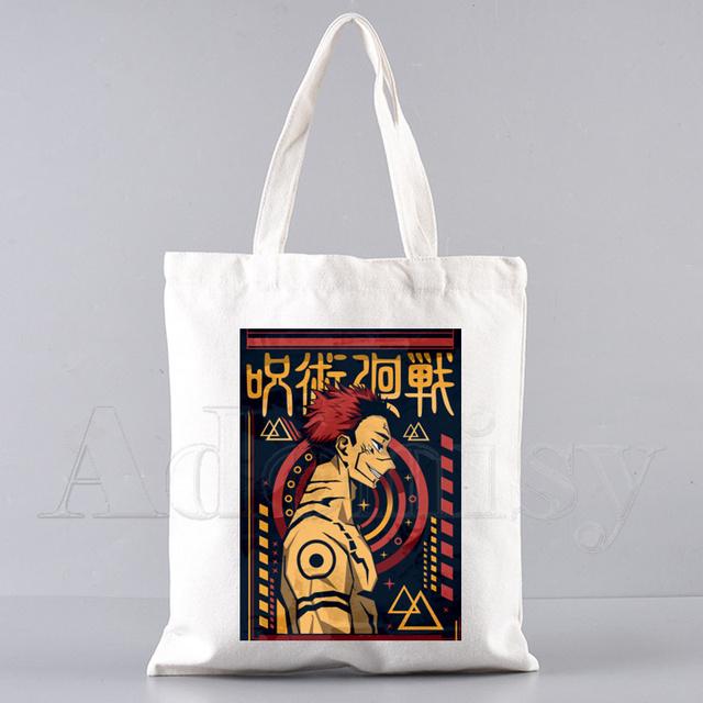 Borsa Shopping in Tela da Donna Jujutsu Kaisen Stampa Lettere Borsa a Spalla in Tessuto Femminile Borsa a Mano Eco Tote Riutilizzabile per la Spesa