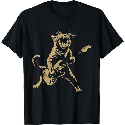 BaruToW Cat Playing Guitar Rock Star Rock and Roll Men Women Kids T-Shirt