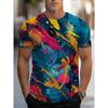 Men's Colorful Splashed Ink T-Shirt Abstract Graffiti 3D Printing Casual Short Sleeved Street Wear Hip-Hop Trend Loose Top