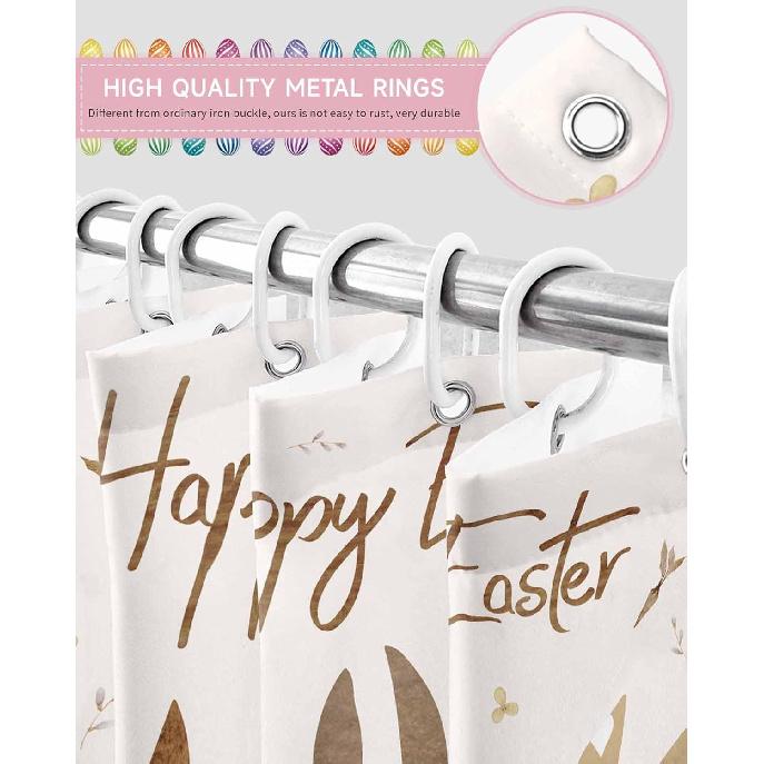 Happy Easter Shower Curtain Bunny Bathroom Curtains with Hooks, Waterproof Fabric Flower Carrot Rabbit Shower Curtains Set for Bathroom Bathtubs