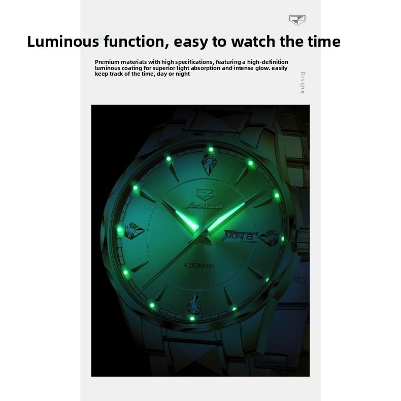 JINSHIDUN Fully Automatic Mechanical Watch with Double Calendar, Waterproof and Luminous for Men