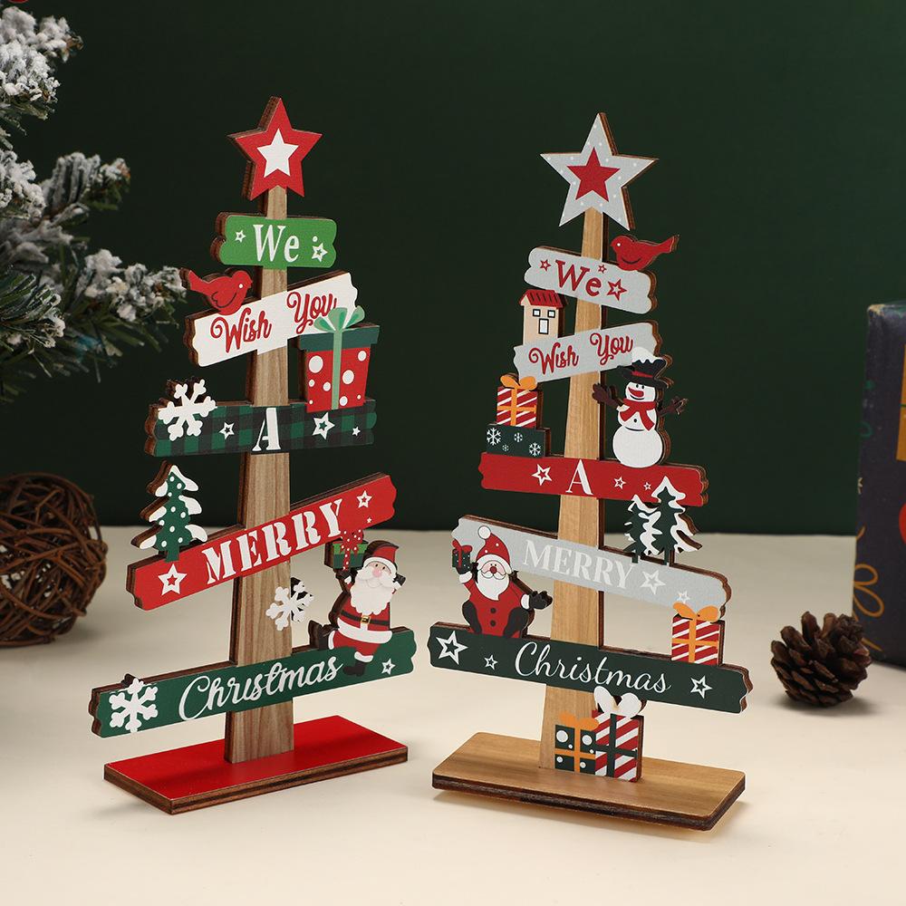 1pc Wooden Xmas Tree Ornaments Santa Claus Snowman 2026 Merry Christmas Home Decoration New Year Desktop Decor Navidad