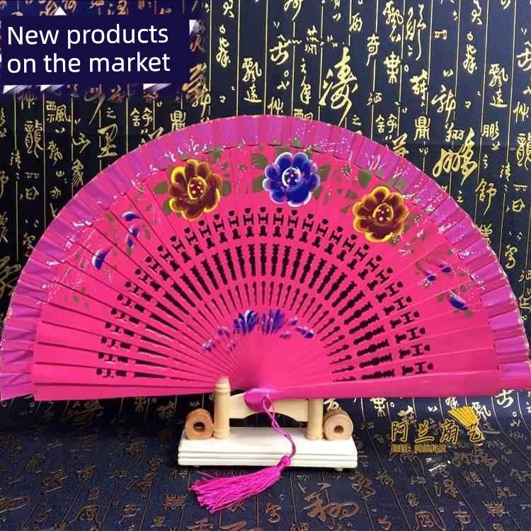 Double-Sided Easy-Open Folding Fan, Group Performance Fan, Retro Fan for Show, Dancing, Bright Red Model Dance Fan, Chinese Style