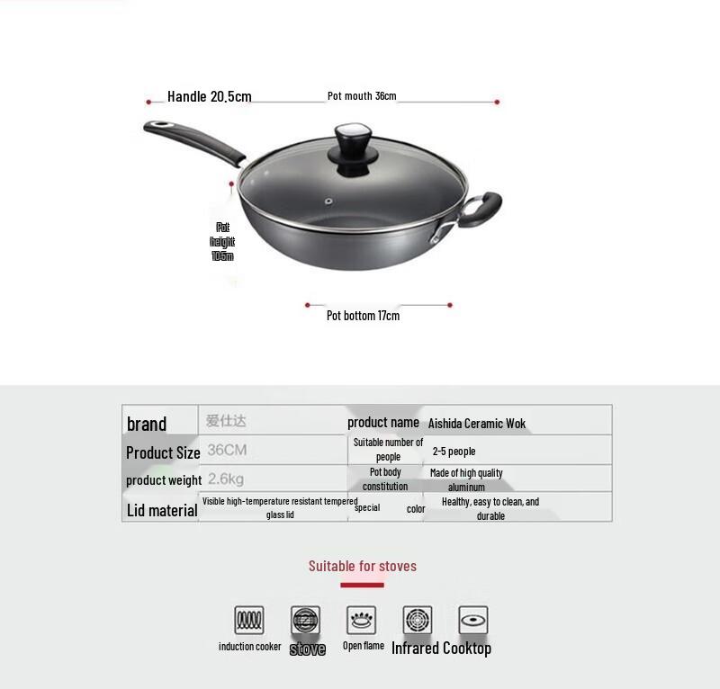 ASD 36cm Non-stick Hard Anodized Wok