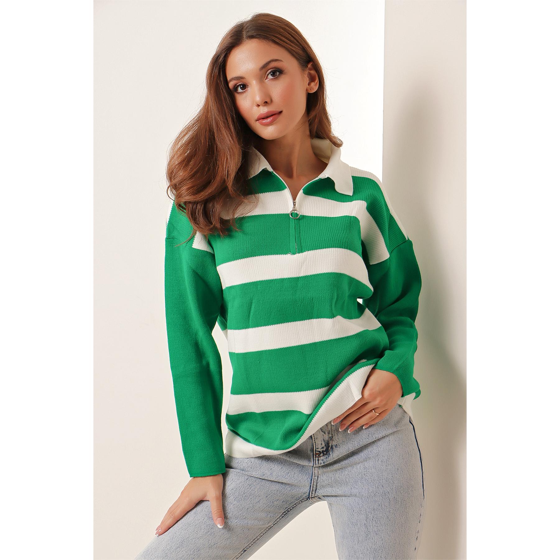 

Полосатый акриловый свитер с молнией