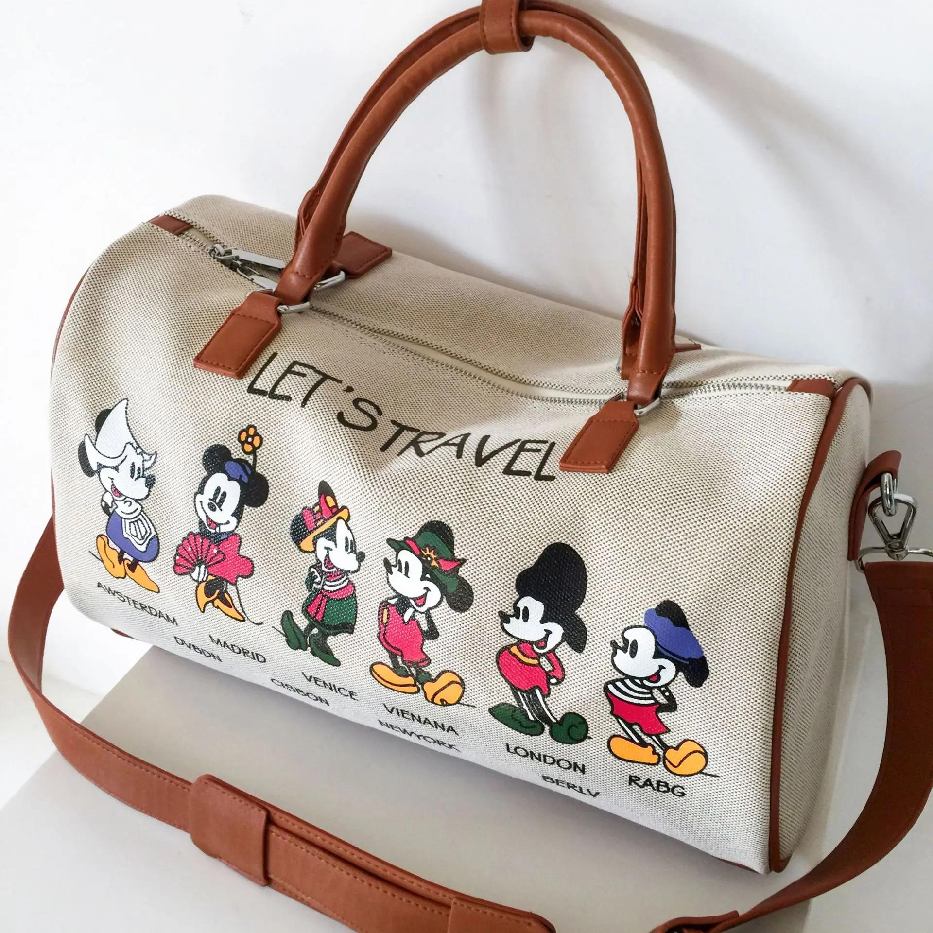 

Disney Новая мода Микки Женская дорожная сумка унисекс большая вместительная сумка для багажа одно плечо сумка-мессенджер