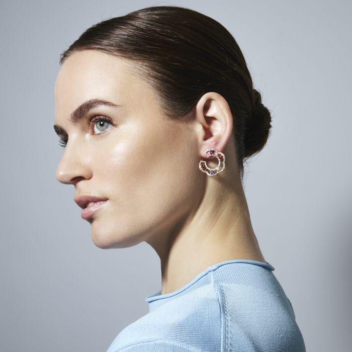 Boucles d'oreilles - AFRICA Fantasia - Zircone cubique multicolore - Finition or jaune 18 ct - Turquoise et perles